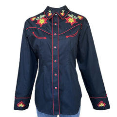 Rockmont Clothing Women's Black Vintage Floral Embroidered Western Shirt