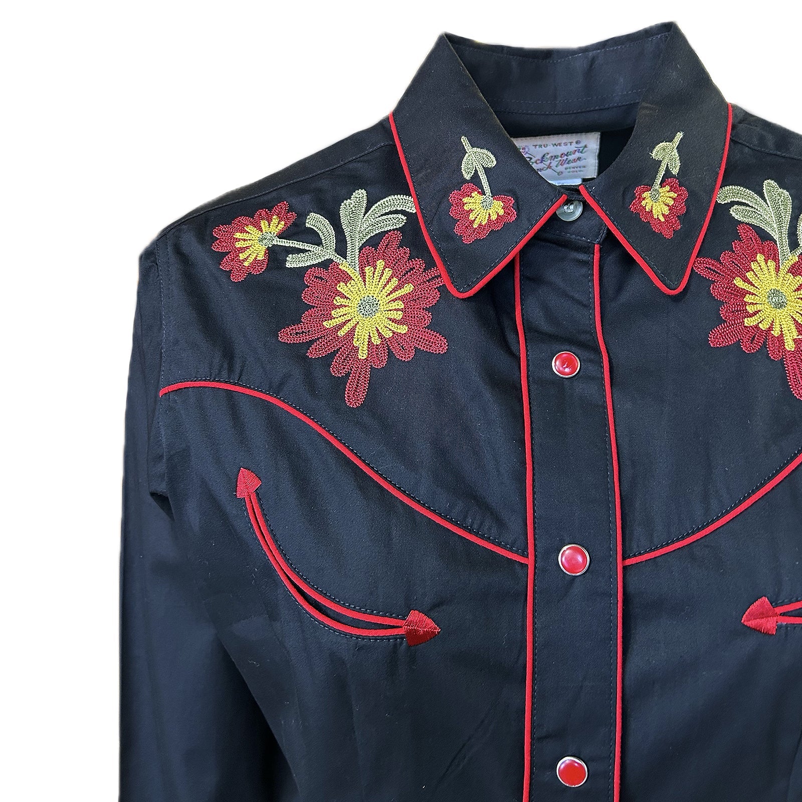 Rockmont Clothing Women's Black Vintage Floral Embroidered Western Shirt