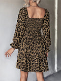 Leopard Smocked Flounce Sleeve Mini Dress - Trendsi