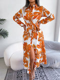 Tied Button Up Long Sleeve Dress - Flyclothing LLC