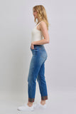 Judy Blue Full Size Plaid Print Cuff Straight Leg Jeans with Pockets - Trendsi