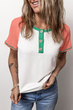 Color Block Round Neck Short Sleeve T-Shirt Trendsi