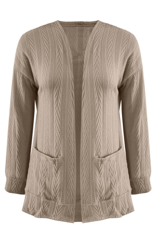 Full Size Textured Open Front Long Sleeve Cardigan - Trendsi