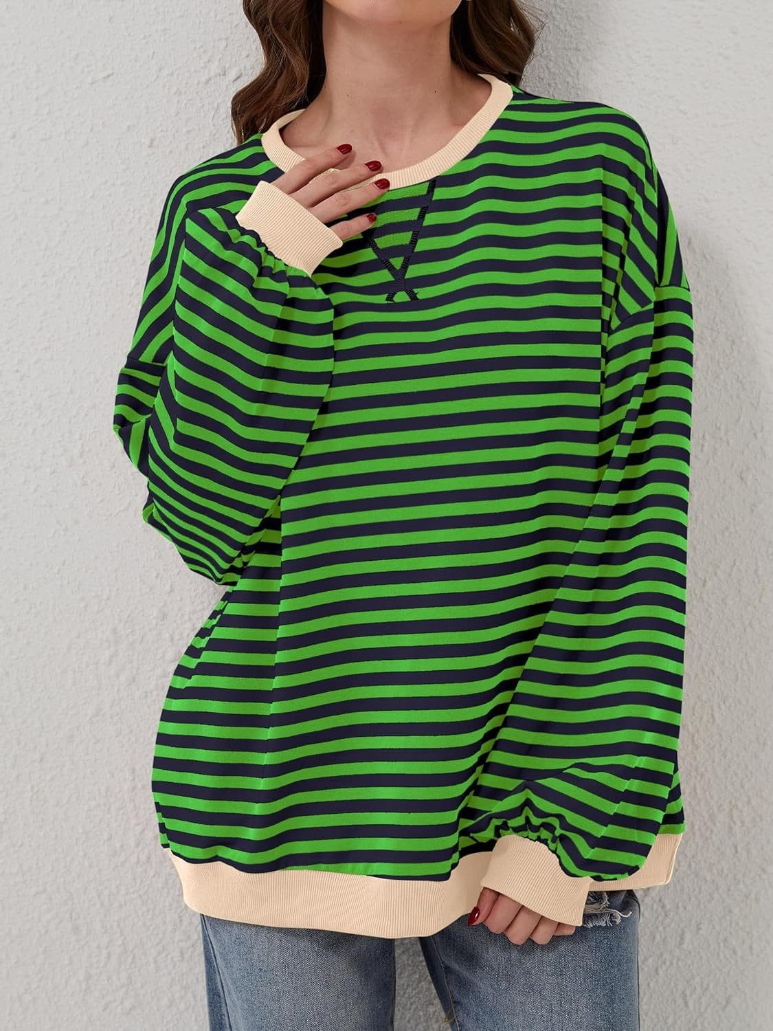 Contrast Striped Long Sleeve Sweatshirt - Trendsi