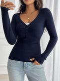 Devine Ruched V-Neck Long Sleeve T-Shirt