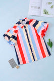 Color Block Button Up Balloon Sleeve Shirt - Flyclothing LLC