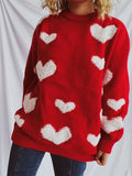 Heart Round Neck Dropped Shoulder Sweater - Trendsi