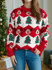 Christmas Element Round Neck Long Sleeve Sweater - Trendsi