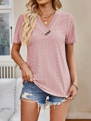 Eyelet V-Neck Short Sleeve Top