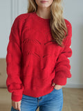 Openwork Round Neck Dropped Shoulder Sweater