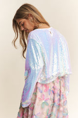 J.NNA Sequin Long Sleeve Crop T-Shirt