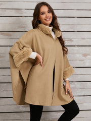 Fuzzy Trim Long Sleeve Poncho