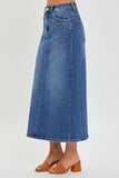 RISEN High Rise Back Slit Denim Skirt - Flyclothing LLC