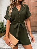 Half Button Tie Waist Short Sleeve Romper Trendsi