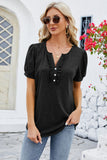 Frill Notched Short Sleeve Blouse - Flyclothing LLC