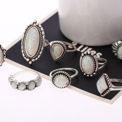 Opal Alloy Geometric Ring 8-Piece Set