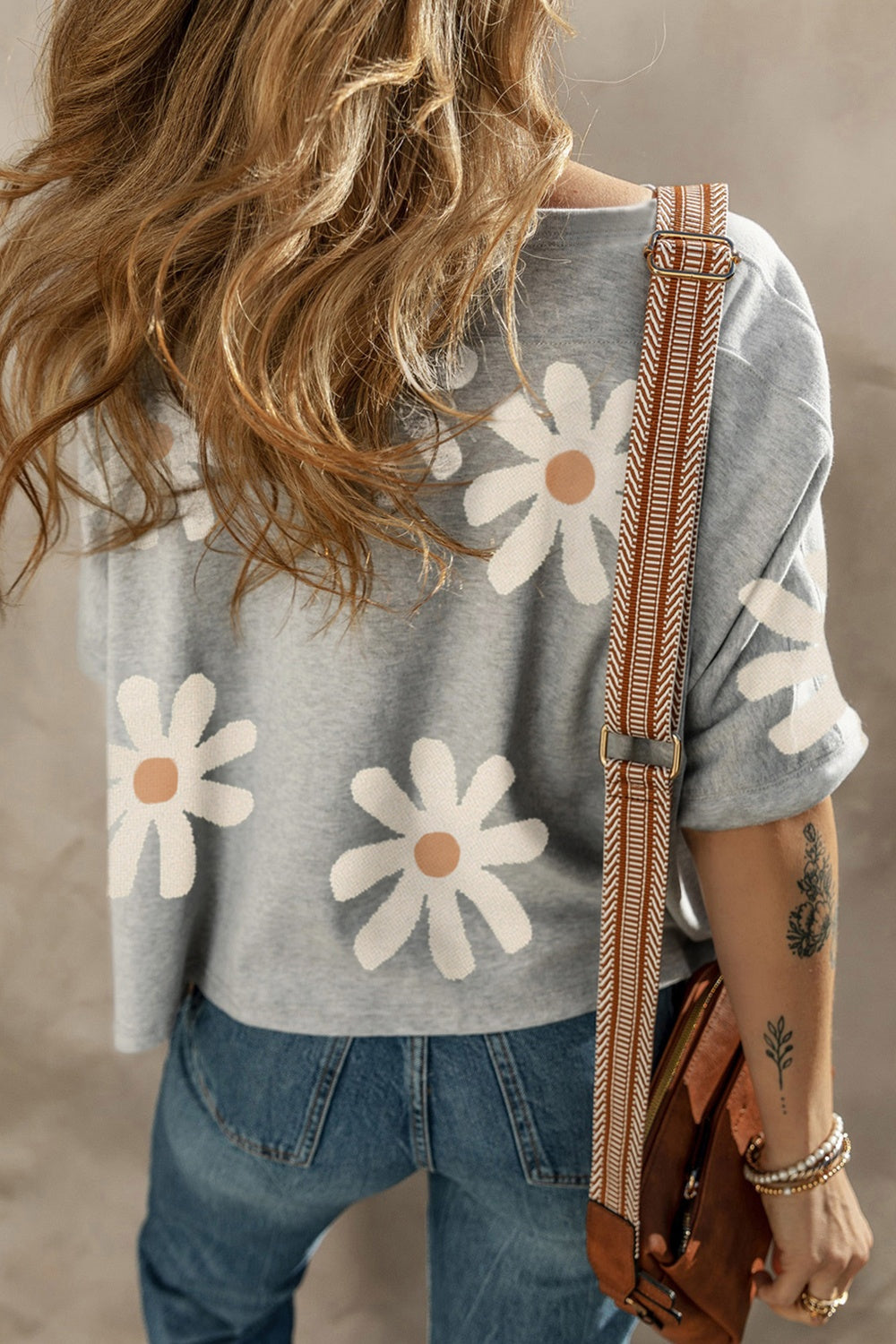 Flower Round Neck Half Sleeve T-Shirt Trendsi