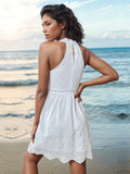 Eyelet Grecian Neck Mini Dress - Flyclothing LLC