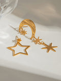 18K Gold-Plated Moon & Star Dangle Earrings - Trendsi