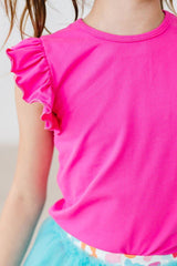 Hot Pink S/S Ruffle Tee