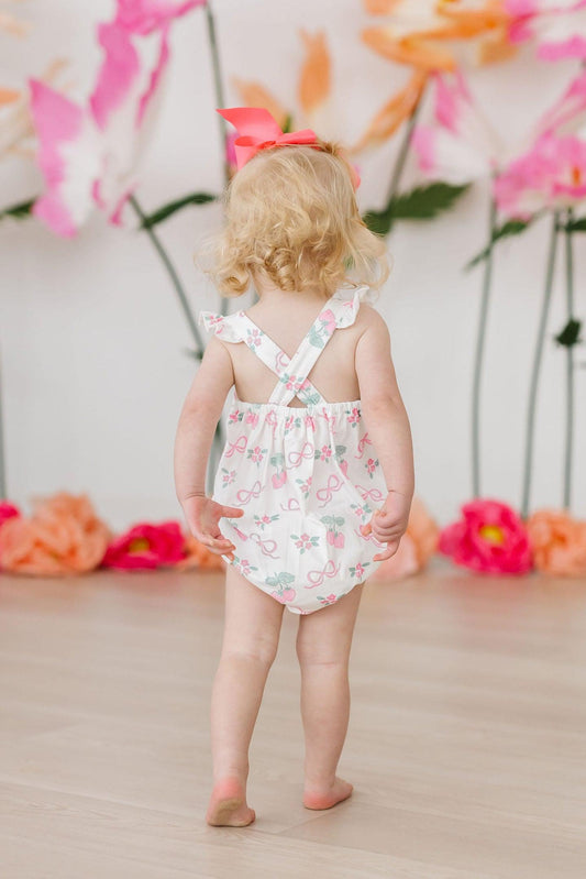 Berries & Bows Ruffle Cross Back Romper