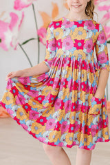 Wonderland Floral 3/4 Sleeve Pocket Twirl Dress