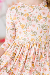 Pretty Peachy 3/4 Sleeve Pocket Twirl Dress