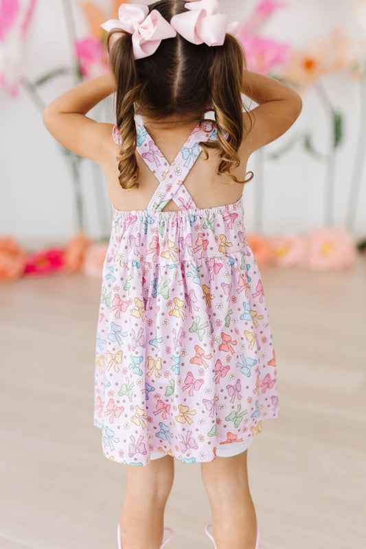 Springtime Bows Ruffle Cross Back Dress