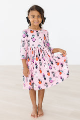 Purr-fectly Spooky 3/4 Sleeve Pocket Twirl Dress - Mila & Rose ®