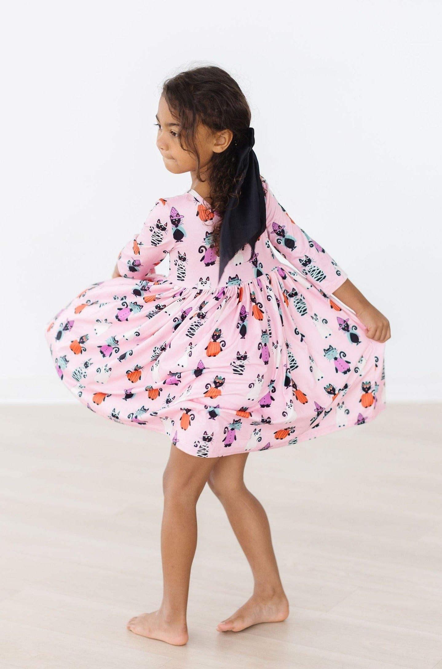 Purr-fectly Spooky 3/4 Sleeve Pocket Twirl Dress - Mila & Rose ®