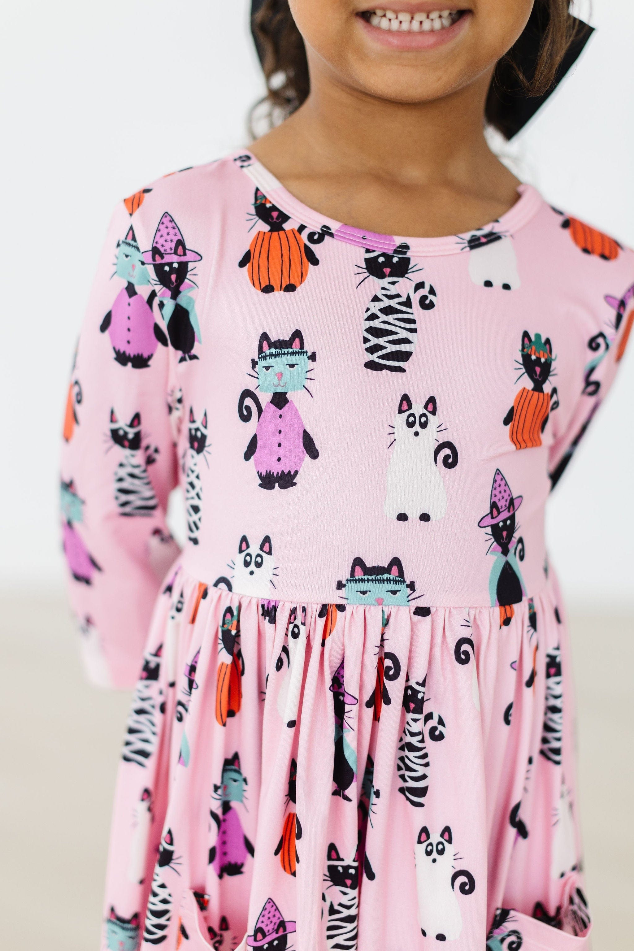 Purr-fectly Spooky 3/4 Sleeve Pocket Twirl Dress - Mila & Rose ®