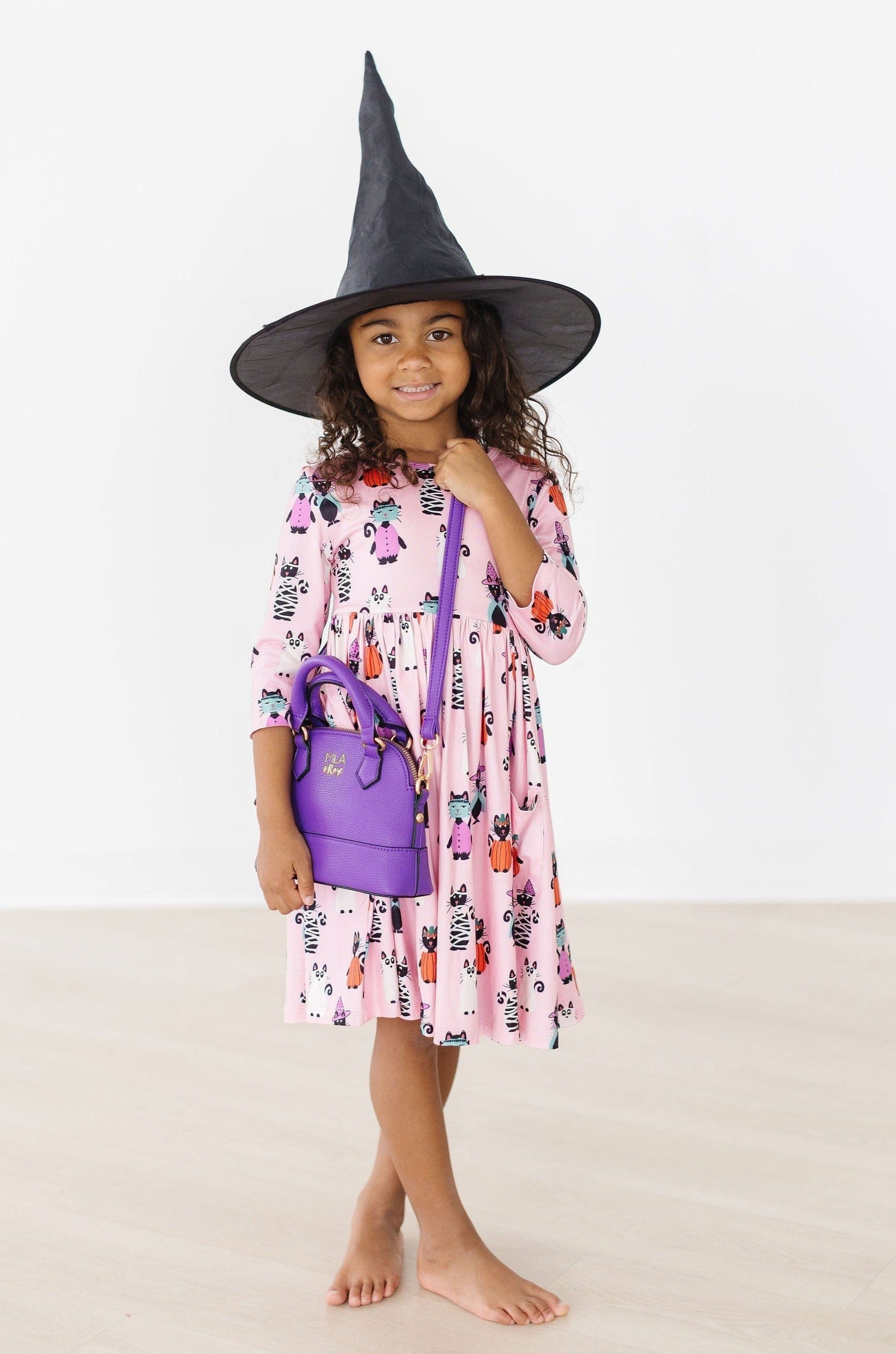 Purr-fectly Spooky 3/4 Sleeve Pocket Twirl Dress - Mila & Rose ®