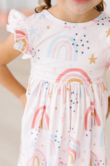 Over the Rainbow Flutter Sleeve Twirl Dress