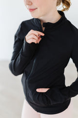 Balanced Black Full-Zip Ruffle Active Jacket