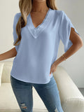 V-Neck Short Sleeve Blouse - Flyclothing LLC