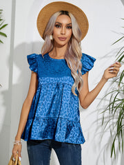 Full Size Ruffled Leopard Cap Sleeve Top - Trendsi