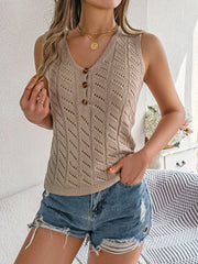 Openwork V-Neck Knit Vest Trendsi