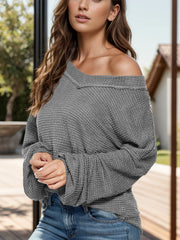 Dropped Shoulder Long Sleeve Knit Top - Trendsi