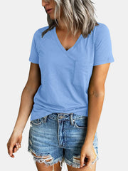 Pocketed V-Neck Short Sleeve T-Shirt Trendsi