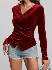 Ruched Surplice Long Sleeve Top