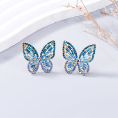 Alloy Inlaid Rhinestone Butterfly Earrings - Flyclothing LLC