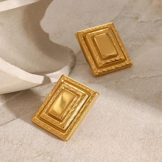 18K Gold-Plated Stainless Steel Square Shape Earrings - Trendsi