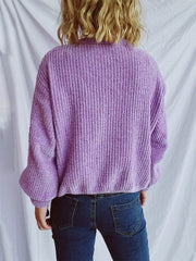 Round Neck Dropped Shoulder Long Sleeve Sweater - Trendsi