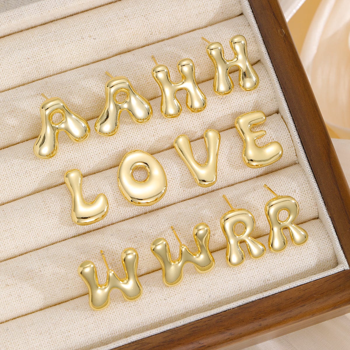 18K Gold-Plated Bubble Letter Stud Earrings - Trendsi