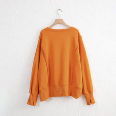 Exposed Seam High-Low Long Sleeve Sweatshirt - Trendsi