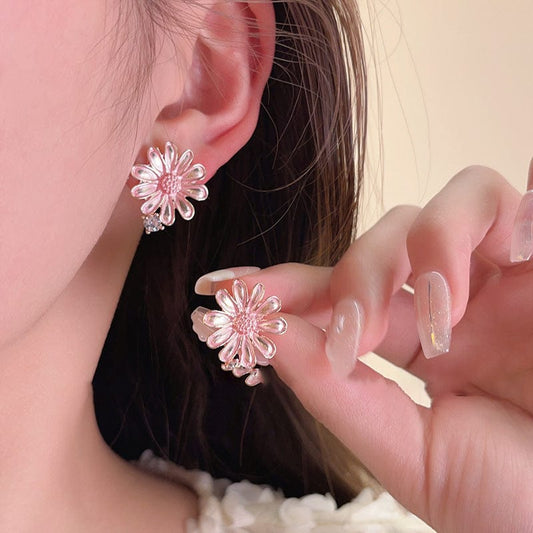 Alloy Drip Oil Flower Stud Earrings - Trendsi