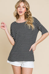 BOMBOM Striped Round Neck T-Shirt - Trendsi