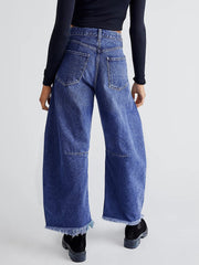 Raw Hem Wide Leg Jeans with Pockets - Trendsi