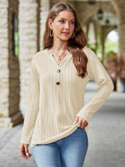 Mandy Notched Long Sleeve T-Shirt - Trendsi