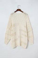 Openwork Open Front Long Sleeve Cardigan - Trendsi